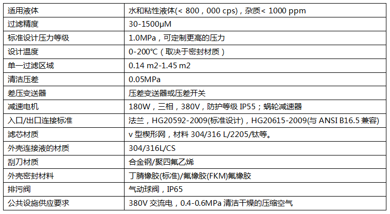 电动外刮刀自清洗过滤器产品规格参数